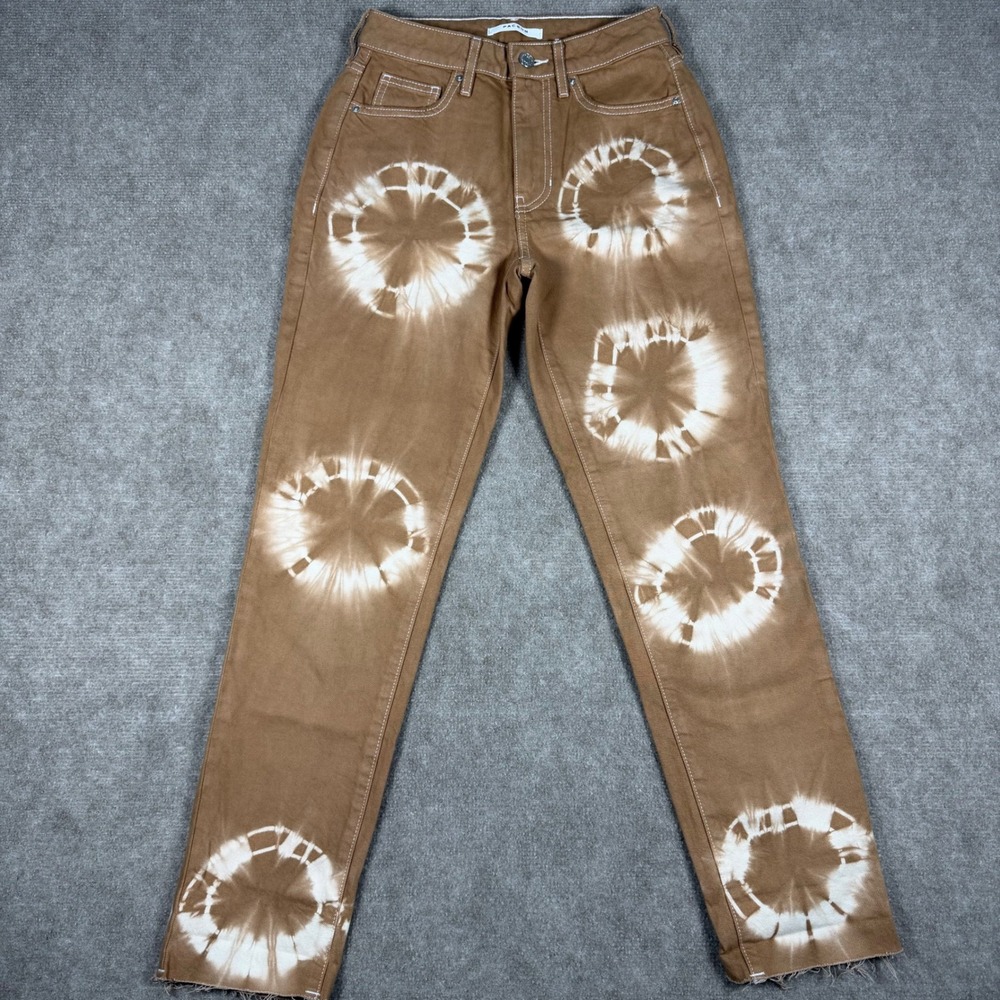 PacSun Womens High Rise Mom Jeans Brown Tie Dye Bleach Wash Size 23 Raw Hem